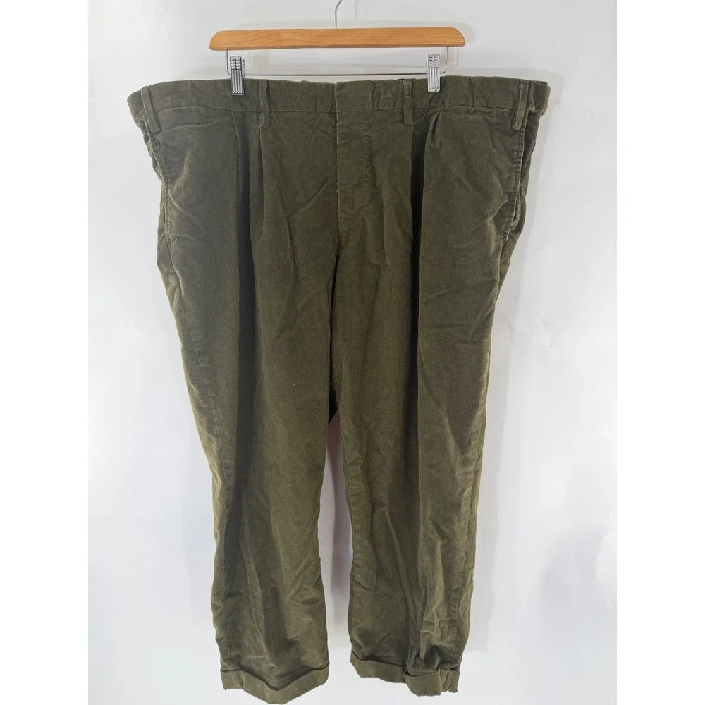 Lands' End Mens Olive Green Pleated Corduroy Pants Traditional Fit 48/9 513924